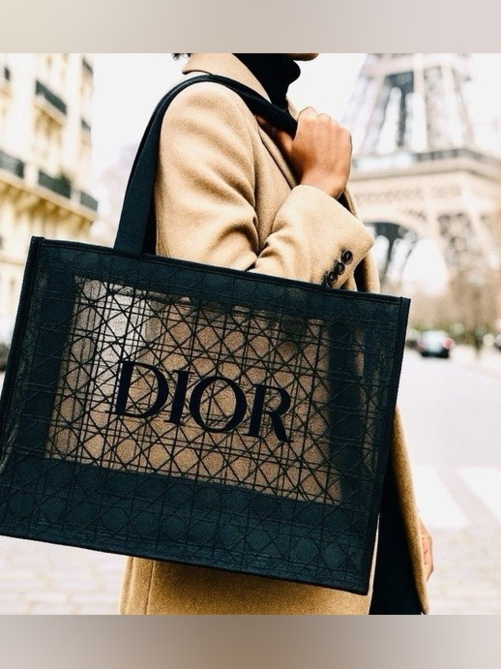 Dior Black Mesh Logo Tote